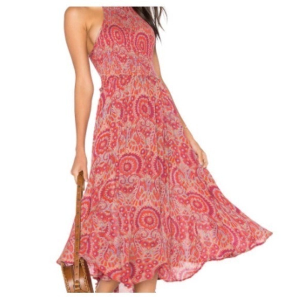 Free people, asymmetrical, hemline, smocked  BoHo maxi dress